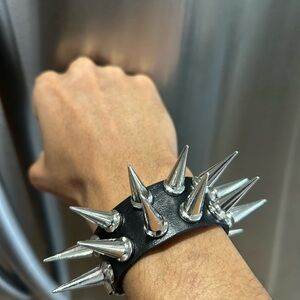 Extra Spiked Black and silver Pu leather gothic punk bracelet emo brand new